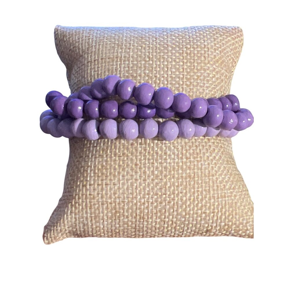Vintage Teng Yue Multi Strand Bracelet Purple Beads Snap Closure Estate 7.5"